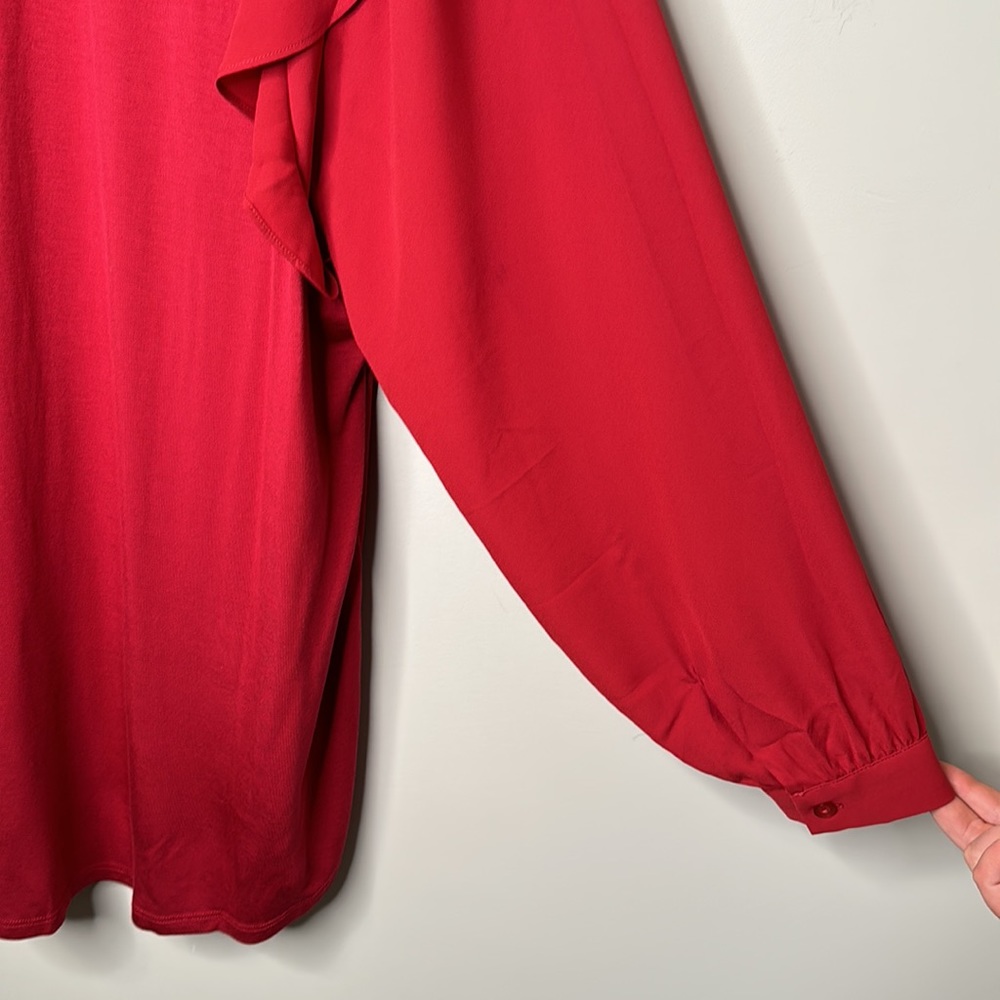 NWT Penningtons Red Mixed Media Blouse With Ruffle Shoulders - Picture 13 of 14